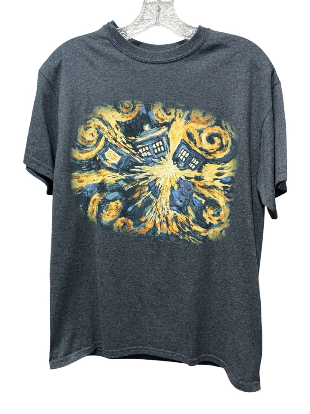 Dr. Who Charcoal Short-Sleeve Graphic Tee with Yellow & Blue Swirl Print